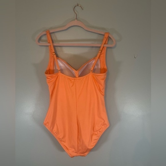 Liz Claiborne Retro Pinup Orange Coral Ruched One Piece Swimsuit size 12 - Picture 5 of 10